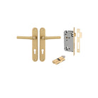 Door Lever Helsinki Oval Euro Pair Brushed Gold PVD CTC85mm H240xW40xP58mm Entrance Kit Mortice Lock Euro Brushed Gold PVD CTC85mm Backset 60mm, Euro Cylinder Dual Function 5 Pin Satin Brass PVD L65mm KA1 in Brushed Gold PVD