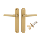 Door Lever Helsinki Oval Brushed Gold PVD L137xP58mm BPH240xW40mm Passage Kit Tube Latch Split Cam 'T' Striker Brushed Gold PVD Backset 60mm in Brushed Gold PVD