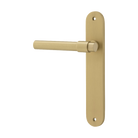 Door Lever Helsinki Oval Latch Left Hand Fixed Brushed Gold PVD L137xP58mm BPH240xW40mm in Brushed Gold PVD