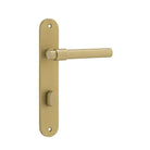 Door Lever Helsinki Oval Privacy Pair Brushed Gold PVD CTC85mm H240xW40xP44mm in Brushed Gold PVD