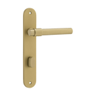 Door Lever Helsinki Oval Privacy Pair Brushed Gold PVD CTC85mm H240xW40xP44mm in Brushed Gold PVD