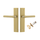 Door Lever Helsinki Stepped Brushed Gold PVD L137xP61mm BPH237xW50mm Passage Kit, Tube Latch Split Cam 'T' Striker Brushed Gold PVD Backset 60mm in Brushed Gold PVD