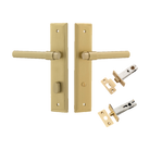 Door Lever Helsinki Stepped Privacy Pair Brushed Gold PVD CTC85mm H237xW50xP61mm Privacy Kit, Tube Latch Split Cam 'T' Striker Brushed Gold PVD Backset 60mm, Privacy Bolt Round Bolt Brushed Gold PVD Backset 60mm in Brushed Gold PVD