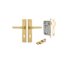 Door Lever Helsinki Chamfered Euro Pair Brushed Gold PVD CTC85mm H240xW50xP60mm Entrance Kit Mortice Lock Euro Brushed Gold PVD CTC85mm Backset 60mm, Euro Cylinder Key Thumb 6 Pin Satin Brass L70mm KA1 in Brushed Gold PVD