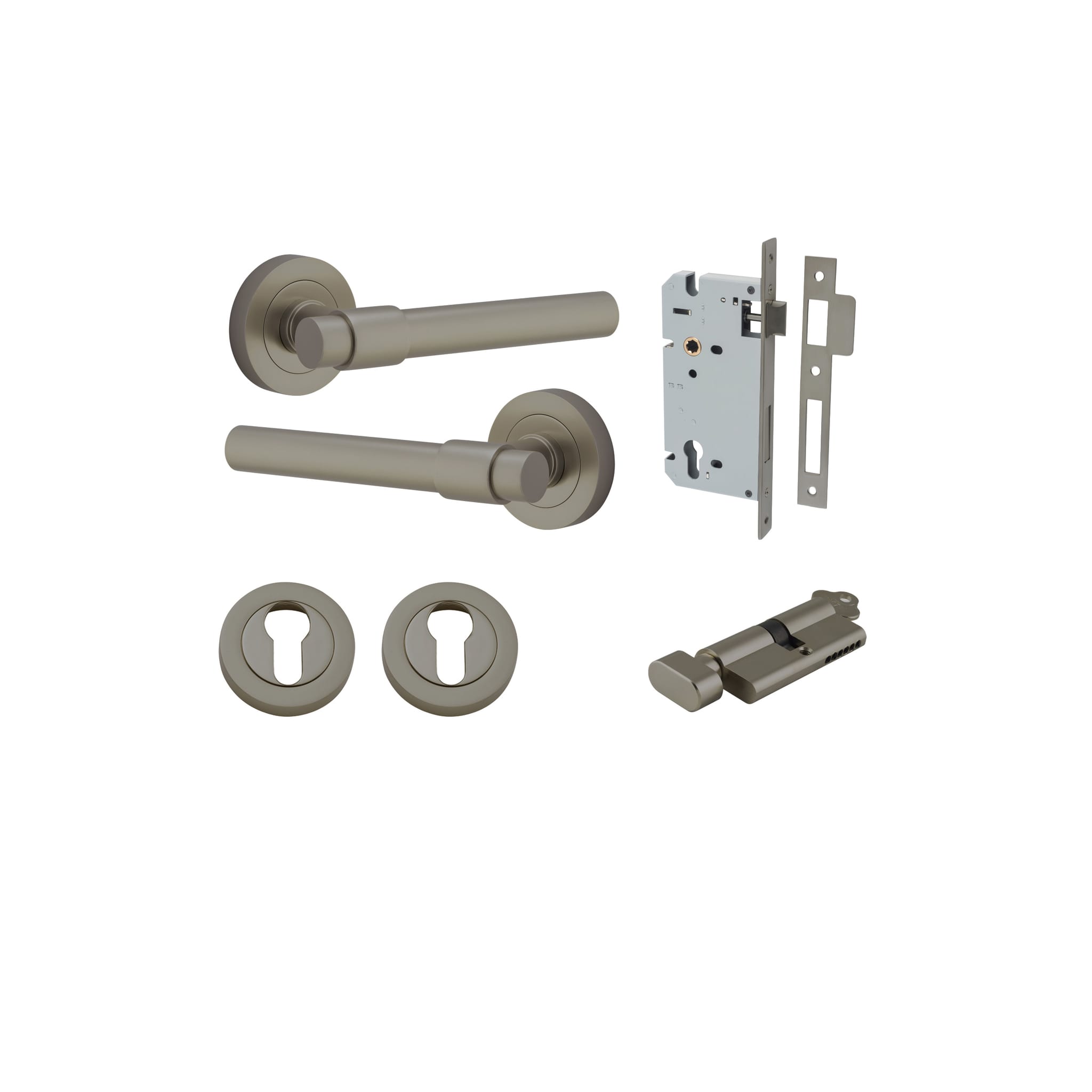 Door Lever Helsinki Rose Round Graphite PVD Key / Thumb Entrance Kit in Graphite PVD