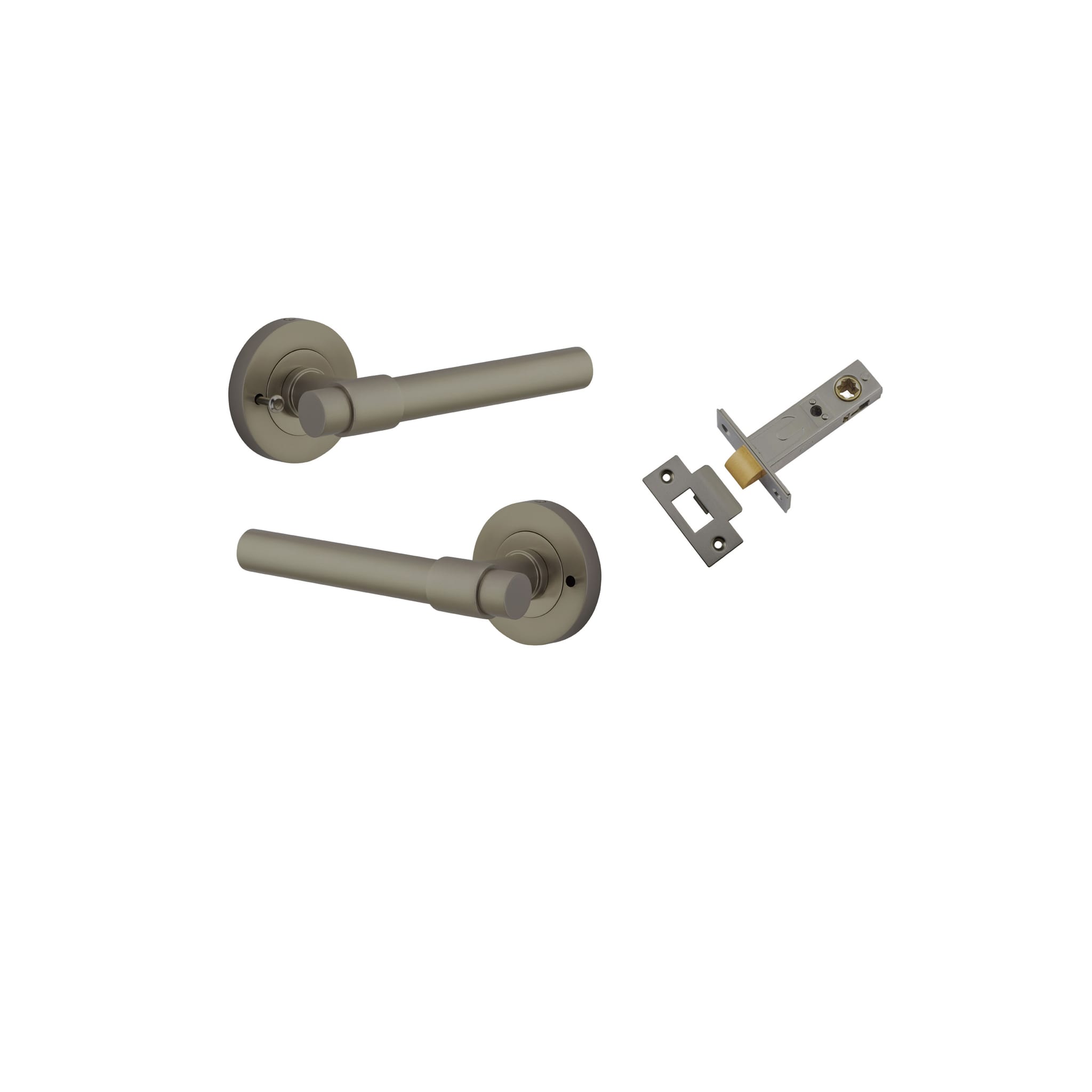 Door Lever Helsinki Rose Round Graphite PVD Inbuilt Privacy Kit in Graphite PVD