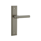Pair of Iver Helsinki lever door handles on stepped backplates, featuring modern design and brushed finish.