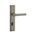 Pair of Iver Helsinki lever door handles on stepped backplates, showcasing sleek modern design and polished finish.