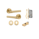 Door Lever Helsinki Round Rose Brushed Gold PVD D52xP61mm Entrance Kit, Mortice Lock Euro Brushed Gold PVD CTC85mm Backset 60, Euro Cylinder Dual Function 5 Pin Satin Brass L65 KA1, Escutcheon Euro Concealed Fix Rnd Pair Brushed Gold PVD D52xP10mm in Brushed Gold PVD