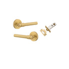 Door Lever Helsinki Round Rose Inbuilt Privacy Pair Brushed Gold PVD D58xP61mm , Tube Latch Privacy with Faceplate & T Striker Brushed Gold PVD Backset 60mm in Brushed Gold PVD