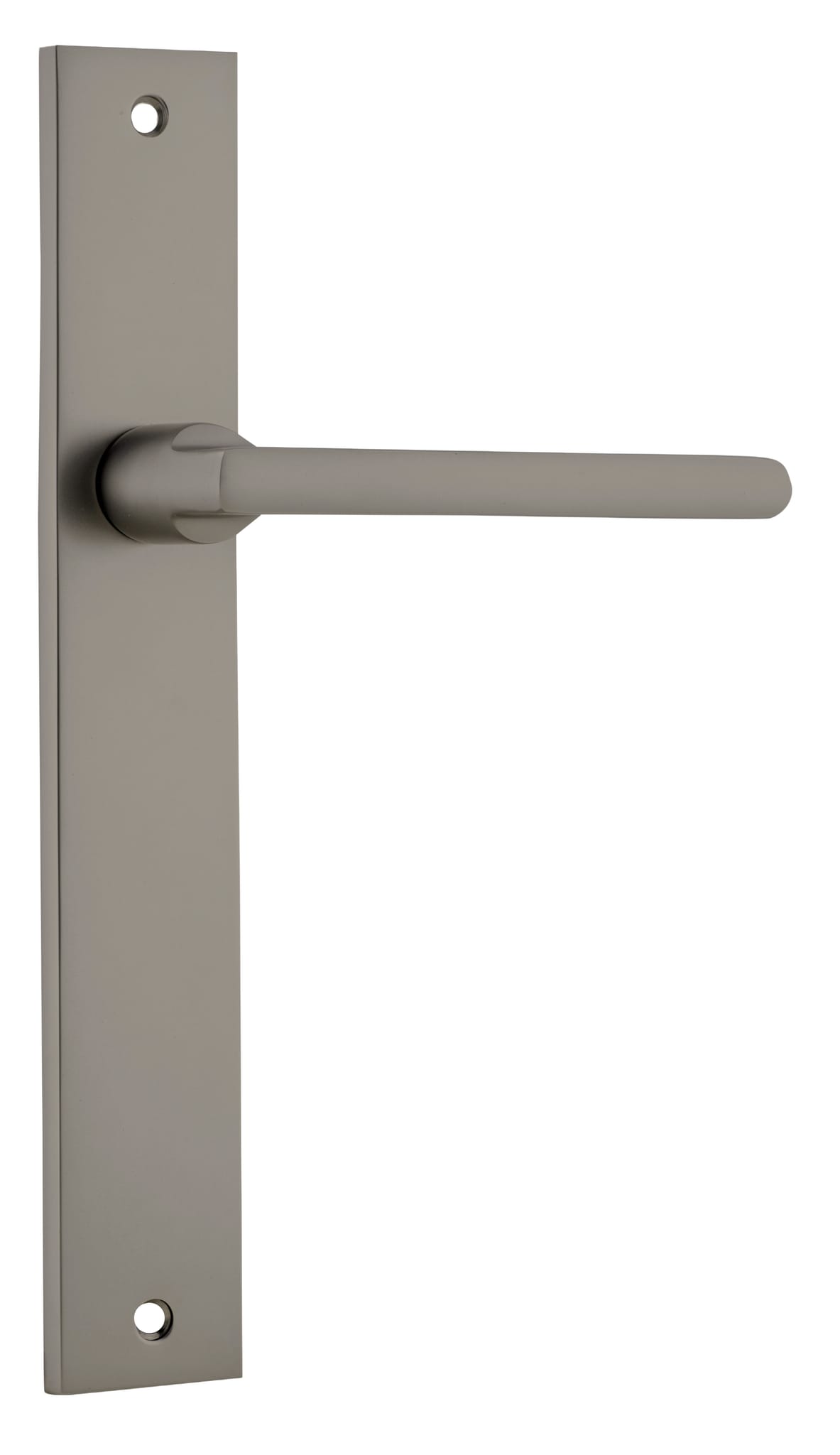Pair of Iver Baltimore lever door handles on rectangular backplates, featuring a sleek, modern design in matte finish.
