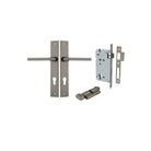 Pair of Iver Baltimore lever door handles on rectangular backplates, showcasing polished metal finish and modern design.