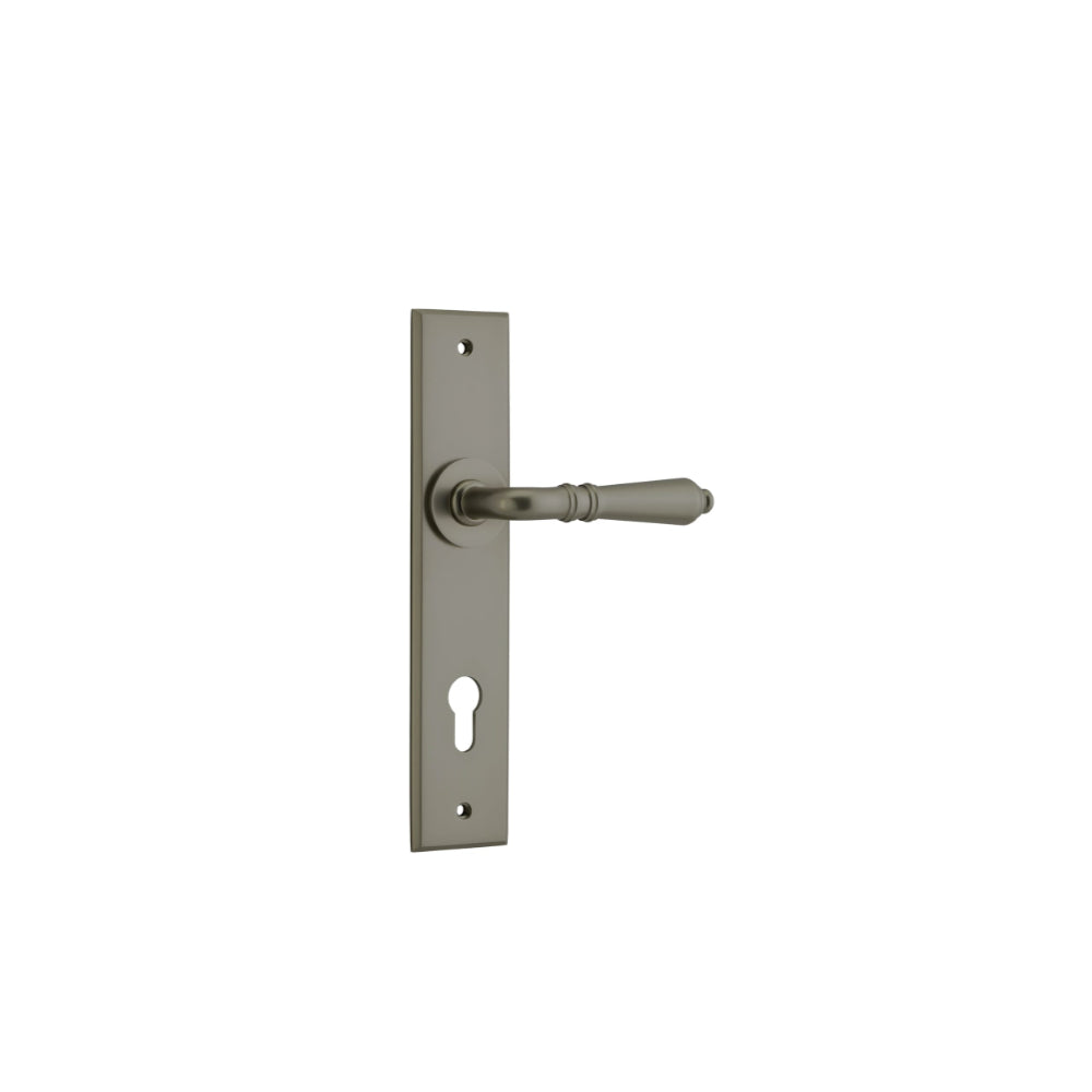 Door Lever Sarlat Chamfered Euro Pair Graphite PVD CTC85mm L111xP55mm BPH240xW50mm in Graphite PVD