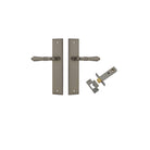 Pair of Iver Sarlat lever door handles on stepped backplate, featuring a sleek, modern design in a polished finish.