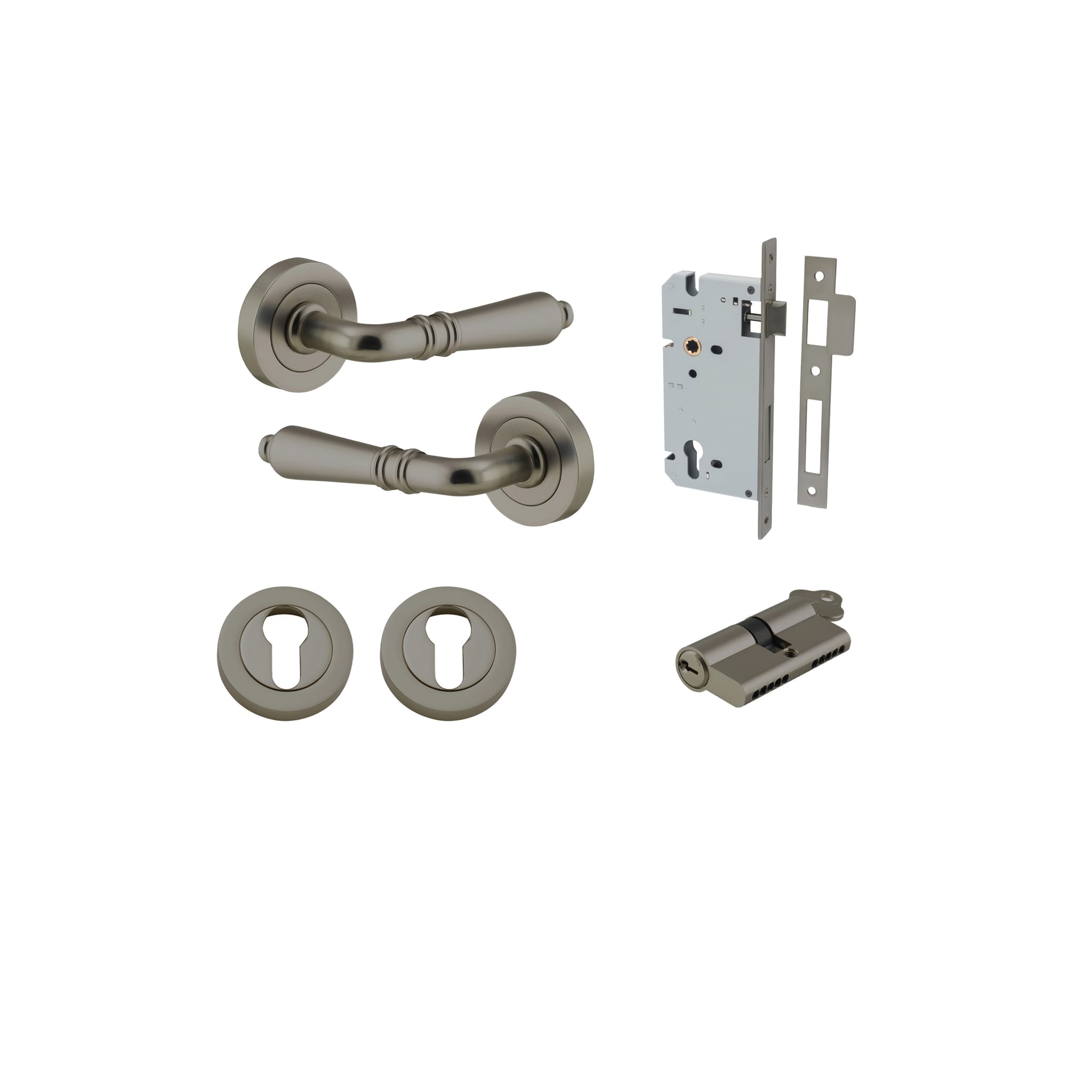 Door Lever Sarlat Rose Round Graphite PVD Key / Key Entrance Kit in Graphite PVD