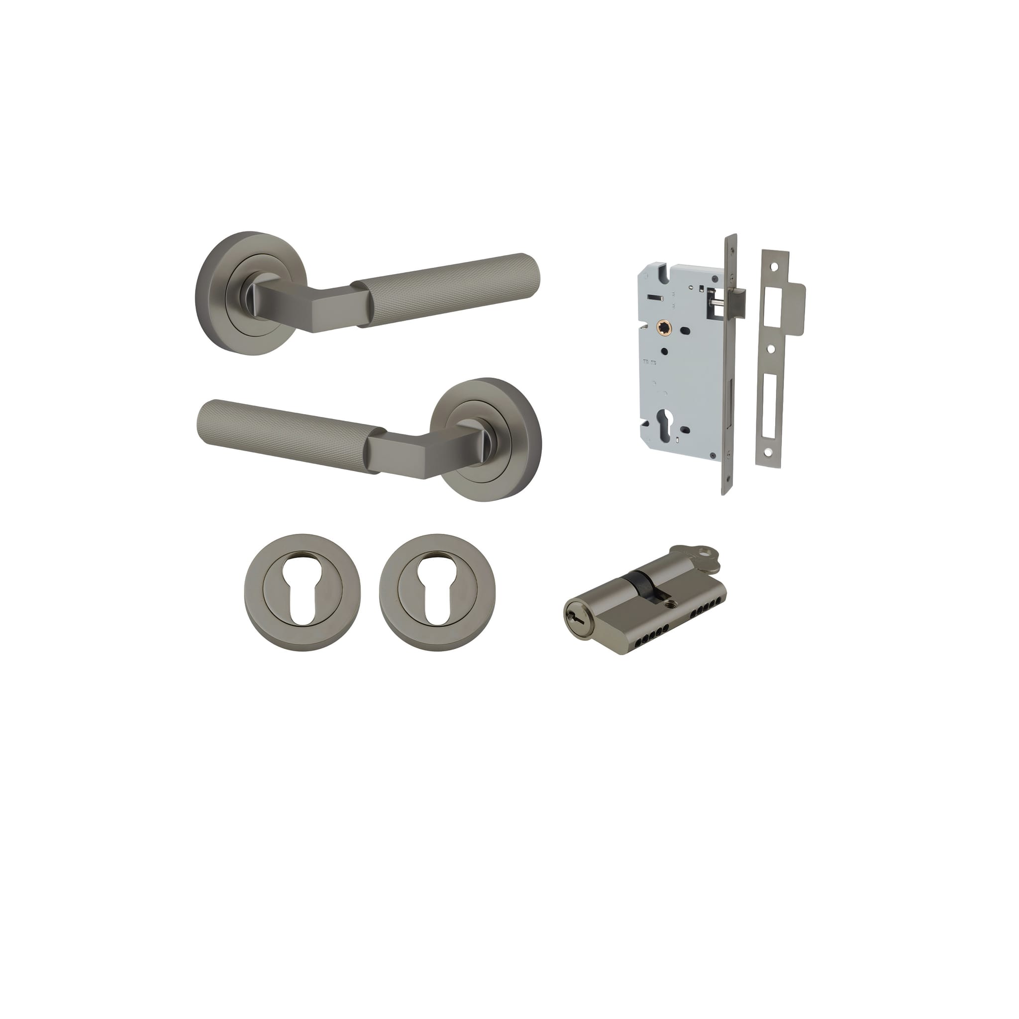 Door Lever Brunswick Rose Round Graphite PVD Key / Key Entrance Kit in Graphite PVD