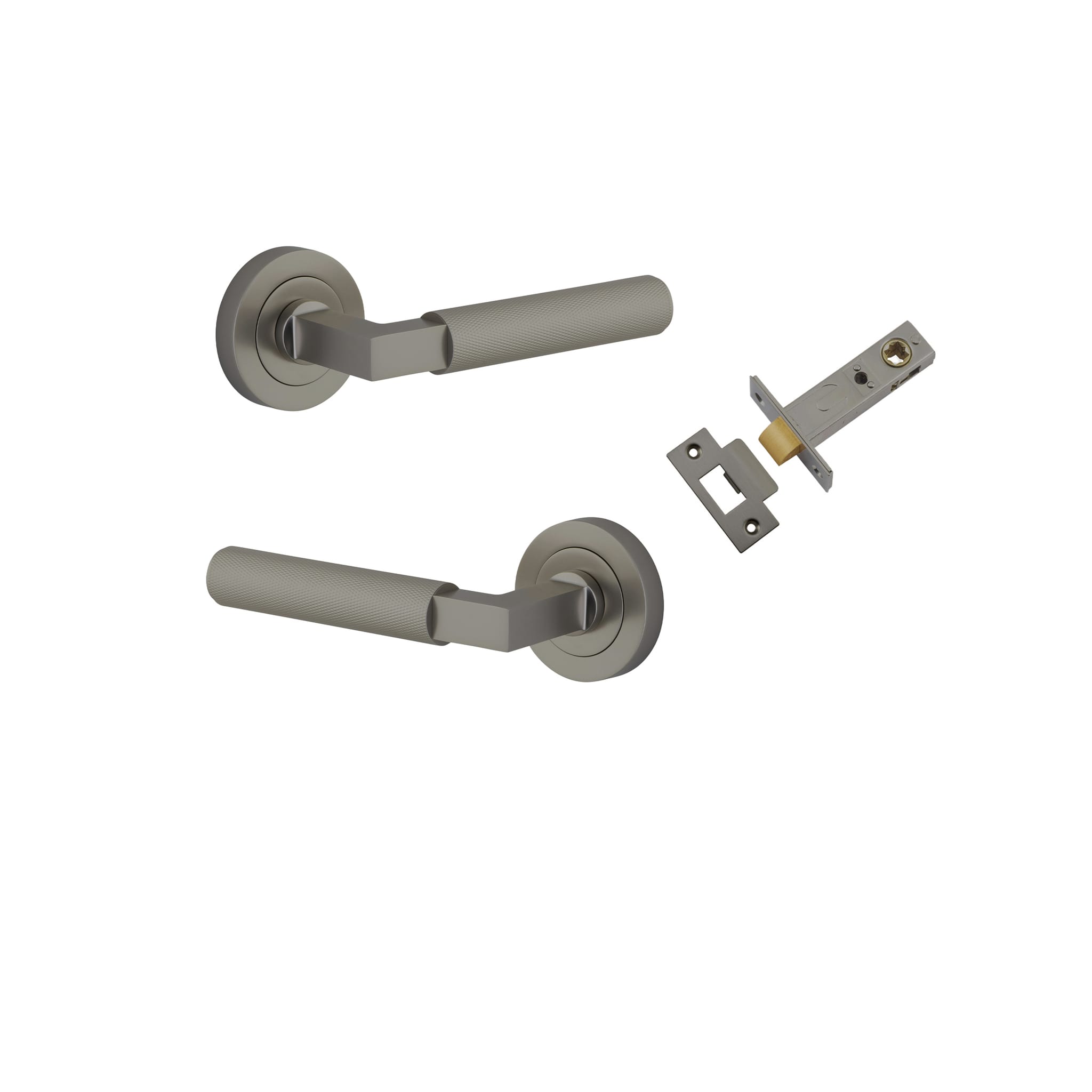Door Lever Brunswick Rose Round Graphite PVD Passage Kit in Graphite PVD