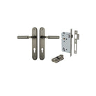 Pair of Iver Berlin lever door handles on oval backplates, featuring a sleek, modern design in a polished finish.