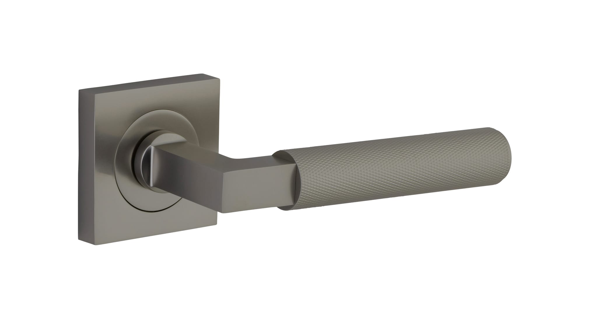 Pair of Iver Brunswick lever door handles on square rose, featuring classic brass finish and elegant design for interior doors.