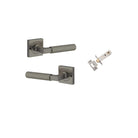 Pair of Iver Brunswick lever handles on square rose, featuring a sleek, modern design for interior door hardware.