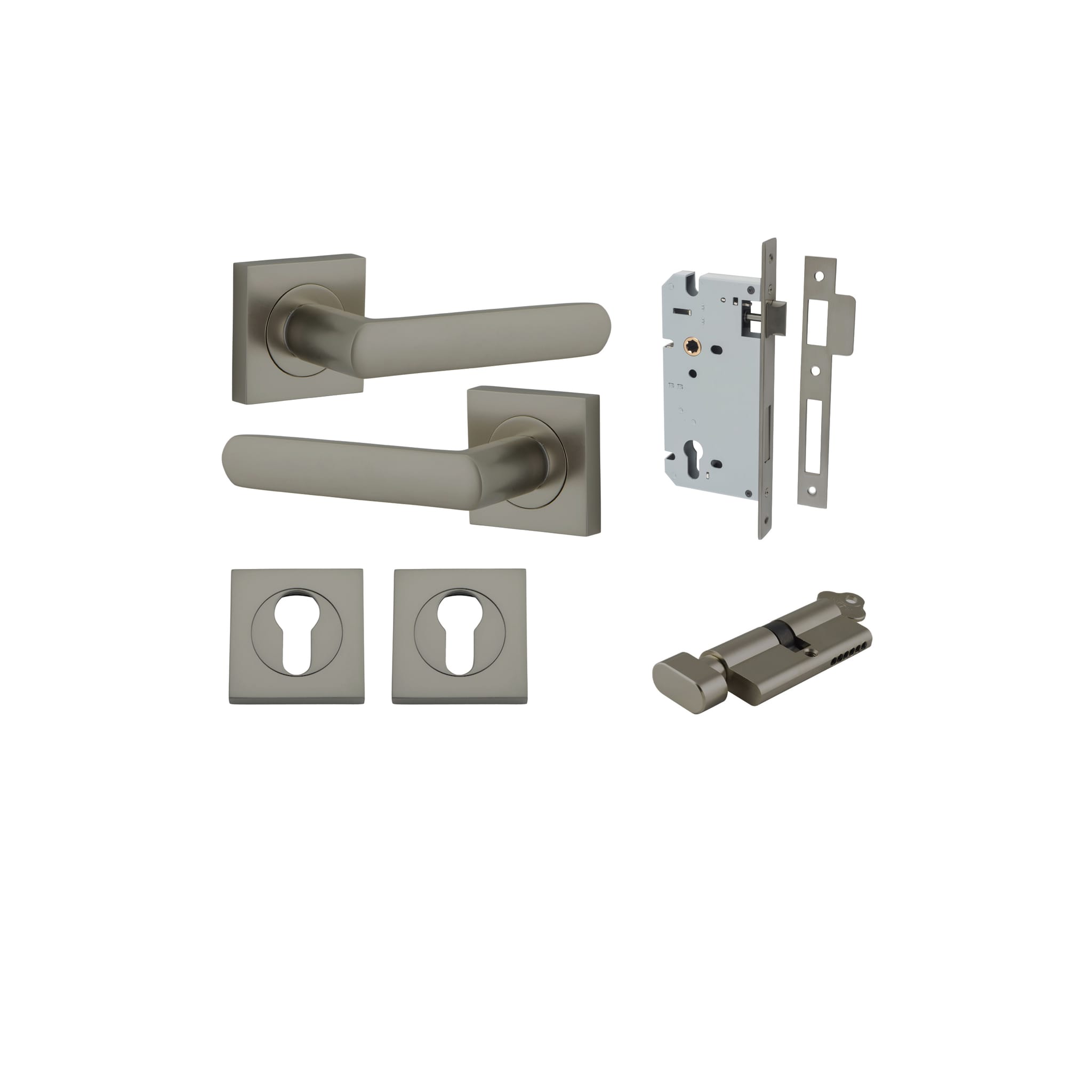 Door Lever Osaka Rose Square Graphite PVD Key / Thumb Entrance Kit in Graphite PVD