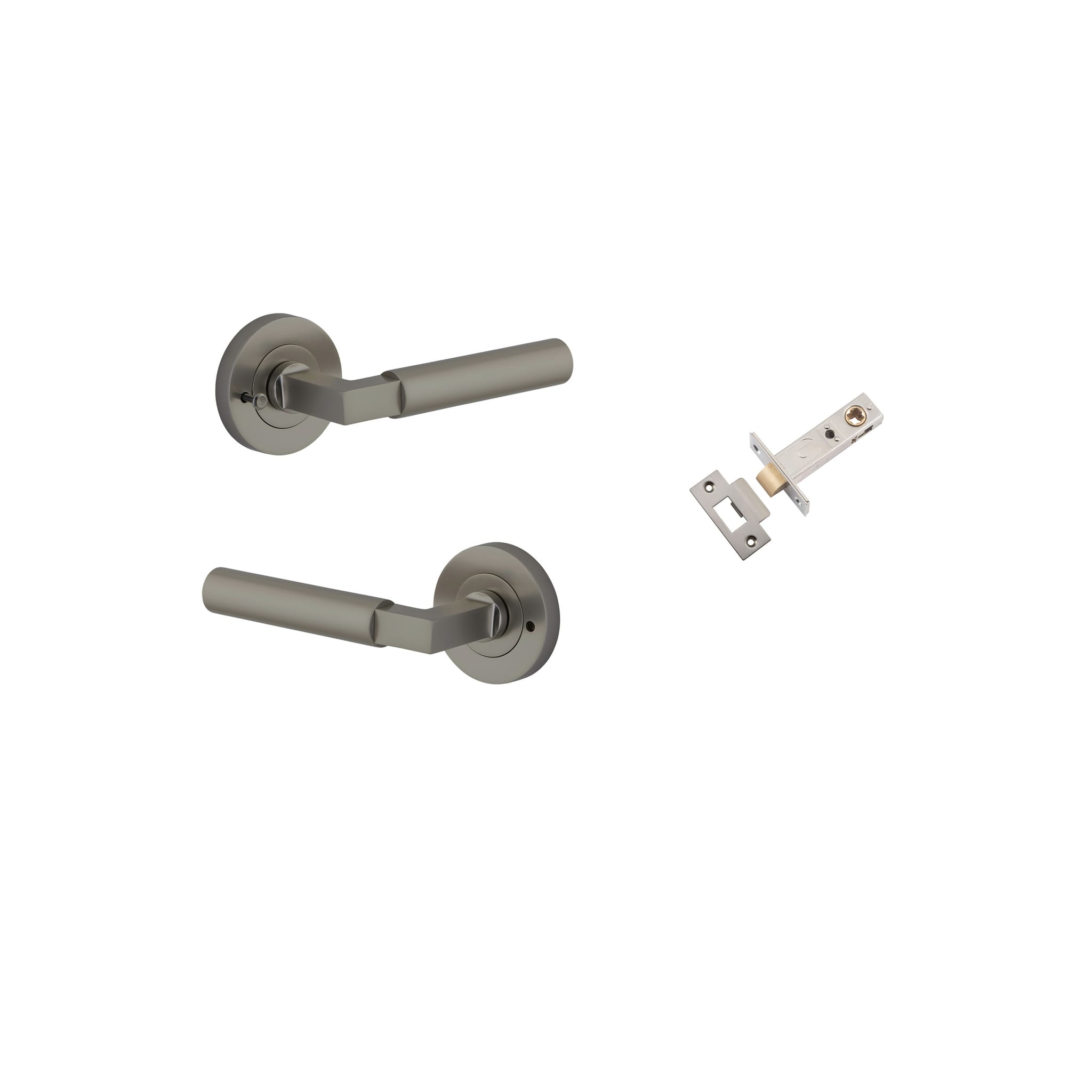 Door Lever Berlin Rose Round Graphite PVD Inbuilt Privacy Kit in Graphite PVD
