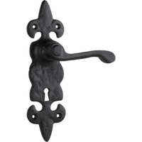 Door Lever Stratford Iron Lock Pair Matt Black H192xW50xP55mm in Matt Black