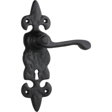Door Lever Stratford Iron Lock Pair Matt Black H192xW50xP55mm in Matt Black