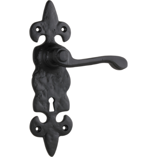 Door Lever Stratford Iron Lock Pair Matt Black H192xW50xP55mm in Matt Black