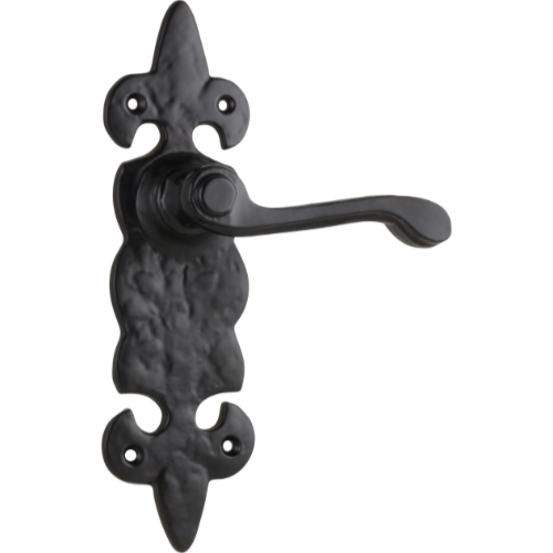 Door Lever Stratford Iron Latch Pair Matt Black H192xW50xP55mm in Matt Black