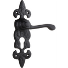 Door Lever Stratford Iron Euro Pair Matt Black H192xW50xP55mm in Matt Black