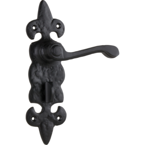 Door Lever Stratford Iron Privacy Pair Matt Black H192xW50xP55mm in Matt Black