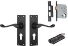 Door Lever Victorian Matt Black Key / Key Entrance Set in Matt Black