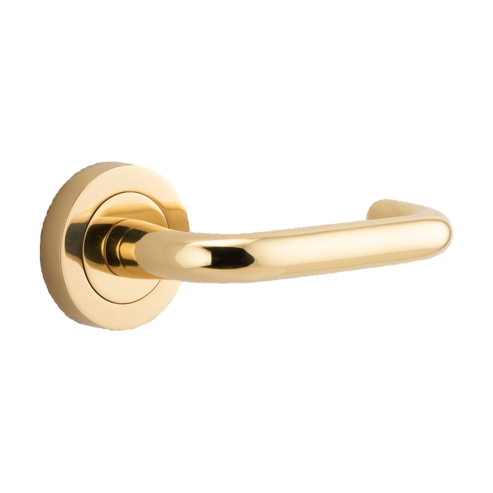 Iver Oslo Lever on Round Rose (Pair) — Polished Brass — LHTR20350