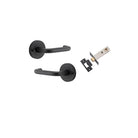 Door Lever Oslo Round Rose Inbuilt Privacy Pair Matt Black D52xP57mm with Tube Latch Privacy with Faceplate & T Striker Backset 60mm in Matt Black