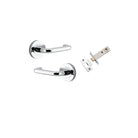 Door Lever Oslo Round Rose Inbuilt Privacy Pair Polished Chrome D52xP57mm with Tube Latch Privacy with Faceplate & T Striker Backset 60mm in Polished Chrome