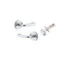 Door Lever Oslo Round Rose Inbuilt Privacy Pair Brushed Chrome D52xP57mm with Tube Latch Privacy with Faceplate & T Striker Backset 60mm in Brushed Chrome