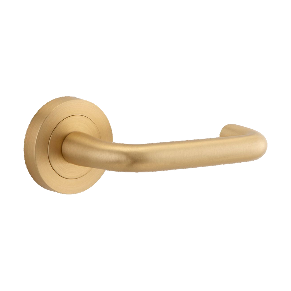 Iver Oslo Lever on Round Rose (Pair) — Brushed Brass — LHTR20356