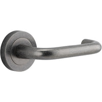 Door Lever Oslo Round Rose Pair Distressed Nickel D52xP57mm
(Latch/Lock Sold Separately) in Distressed Nickel