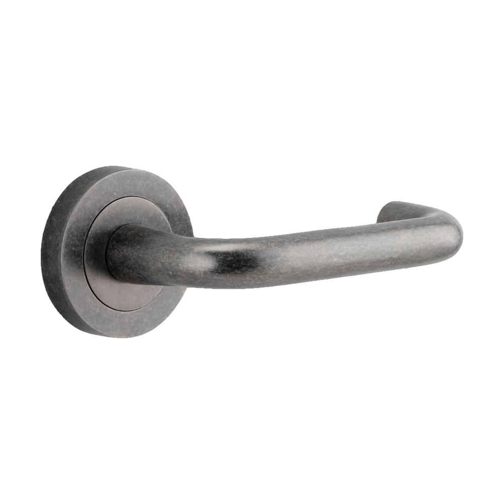 Iver Oslo Lever on Round Rose (Pair) — Distressed Nickel — LHTR20357