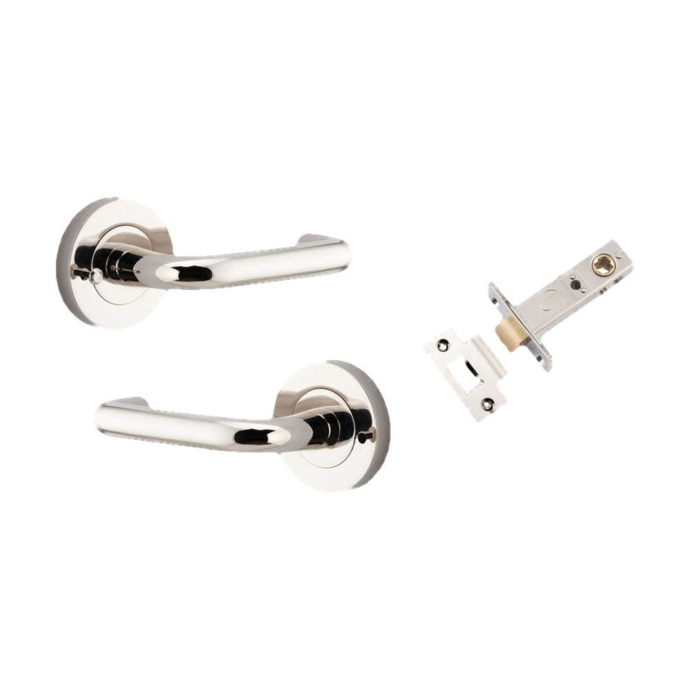 Iver Oslo Lever on Round Rose (Pair) — Polished Nickel — LHTR20358KIBPRIV60