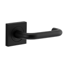 Pair of Iver Oslo Lever on Square Rose architectural hardware, featuring sleek metal handles on modern square rose plates.