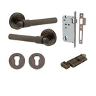 Door Lever Helsinki Round Rose Signature Brass D52xP44mm Entrance Kit, Mortice Lock Euro Signature Brass CTC85mm Backset 60mm, Euro Cylinder Key Thumb 6 Pin Signature Brass L70mm KA1, Escutcheon Euro Concealed Fix Round Pair Signature Brass D52xP10mm in S