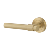 Door Lever Helsinki Round Rose Brushed Brass D52xP44mm- Left Hand Fixed in Brushed Brass