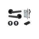 Door Lever Osaka Round Rose Matt Black D52xP55mm Entrance Kit, Mortice Lock Euro Matt Black CTC85mm Backset 60mm, Euro Cylinder Dual Function 5 Pin Matt Black L65mm KA1, Escutcheon Euro Concealed Fix Round Pair Matt Black D52xP10mm in Matt Black