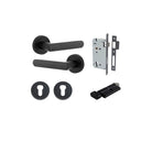 Door Lever Osaka Round Rose Matt Black D52xP55mm Entrance Kit, Mortice Lock Euro Matt Black CTC85mm Backset 60mm, Euro Cylinder Key Thumb 6 Pin Matt Black L70mm KA1, Escutcheon Euro Concealed Fix Round Pair Matt Black D52xP10mm in Matt Black