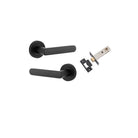 Door Lever Osaka Round Rose Matt Black D52xP55mm Passage Kit, Tube Latch Split Cam 'T' Striker Matt Black Backset 60mm in Matt Black