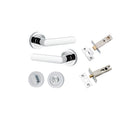 Door Lever Osaka Round Rose Polished Chrome D52xP55mm Privacy Kit, Tube Latch Split Cam 'T' Striker Polished Chrome Backset 60mm, Privacy Bolt Round Bolt Polished Chrome Backset 60mm, Privacy Turn Oval Concealed Fix Round Polished Chrome D52xP23mm in Polished Chrome