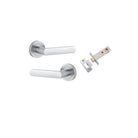 Door Lever Osaka Round Rose Brushed Chrome D52xP55mm Passage Kit, Tube Latch Split Cam 'T' Striker Brushed Chrome Backset 60mm in Brushed Chrome