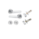 Door Lever Osaka Round Rose Brushed Chrome D52xP55mm Privacy Kit, Tube Latch Split Cam 'T' Striker Brushed Chrome Backset 60mm, Privacy Bolt Round Bolt Brushed Chrome Backset 60mm, Privacy Turn Oval Concealed Fix Round Brushed Chrome D52xP23mm in Brushed Chrome
